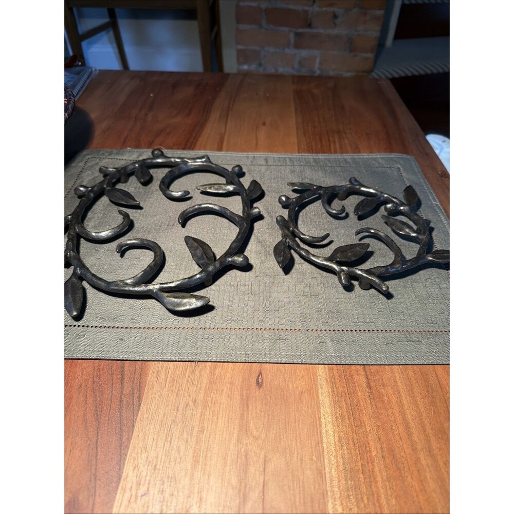 2 Michael Aram Leaf Vine Trivets Metal 8” And 11” Signed